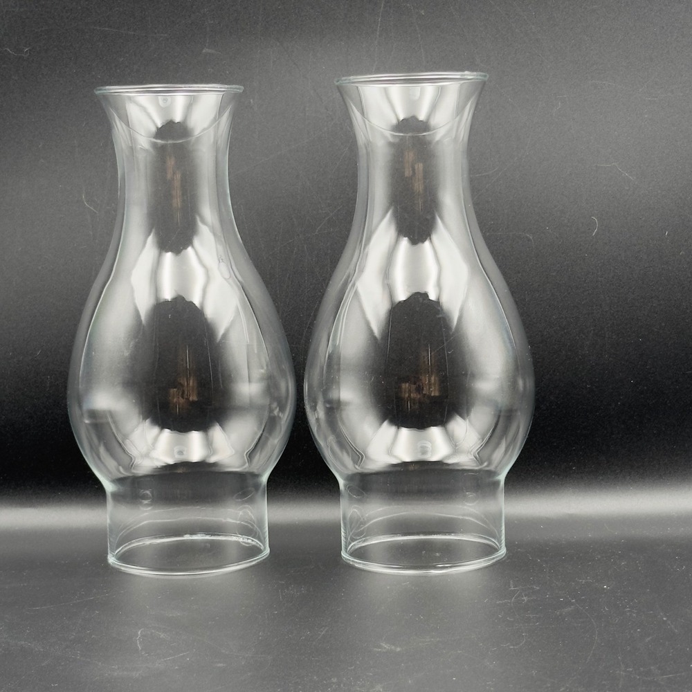 Set of 2 Clear Glass Hurricane Lamp Chimneys 8.5 Inch Height 3 Inch Base Fitter
